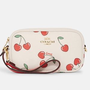 Jamie Wristlet and Bag Charm with Heart Cherry Print